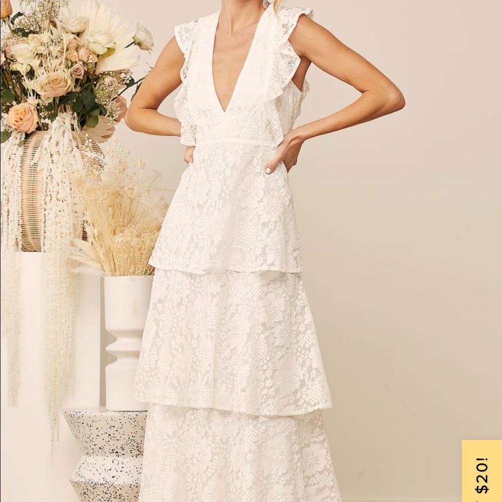 Tiered Lace white dress from Lulus